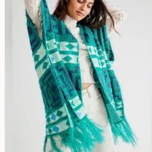 NWT Free People Diamondback Cozy Kimono Green sz OS